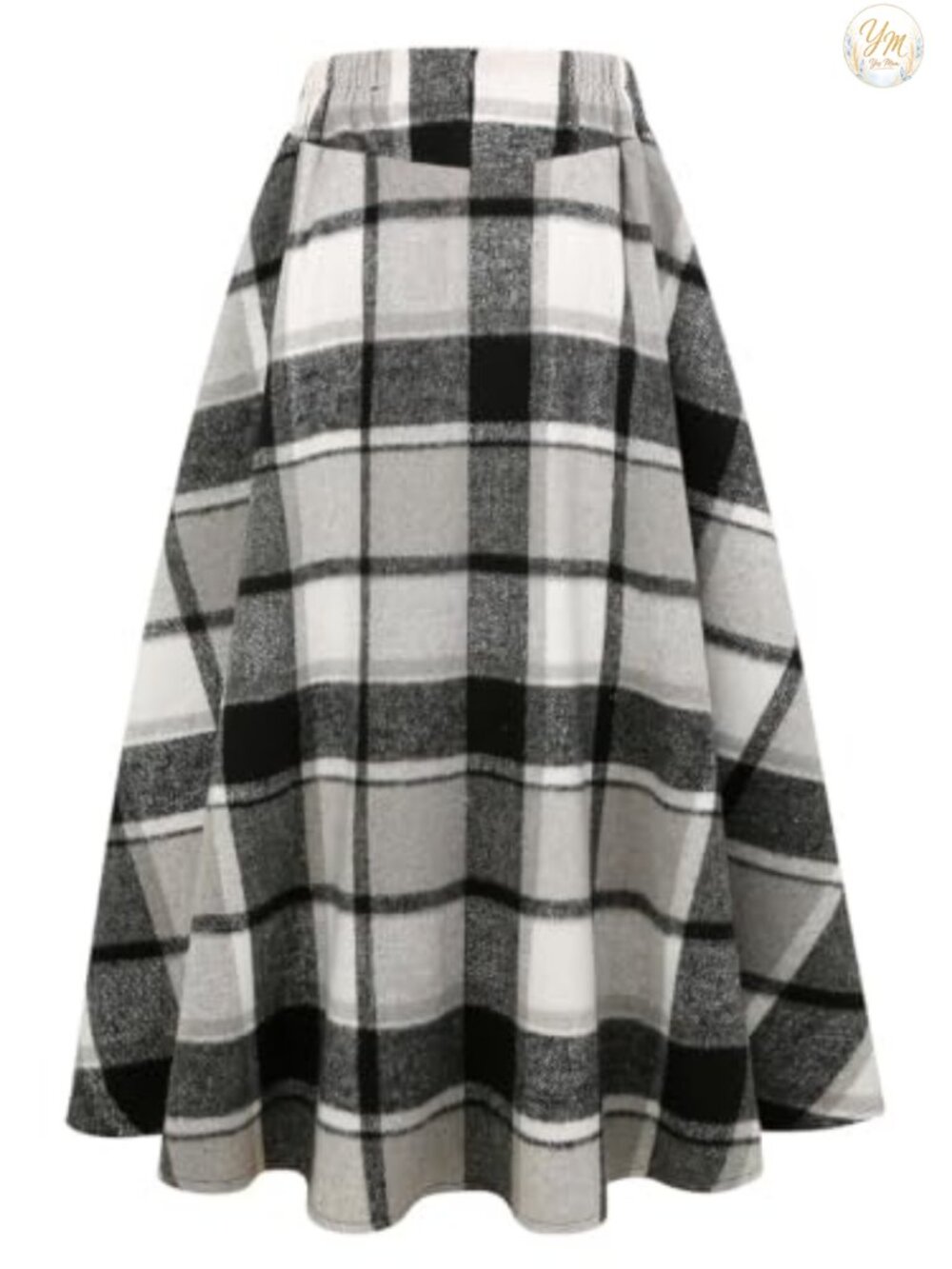 High Waisted Wool Plaid A-Line Flared Maxi Skirt